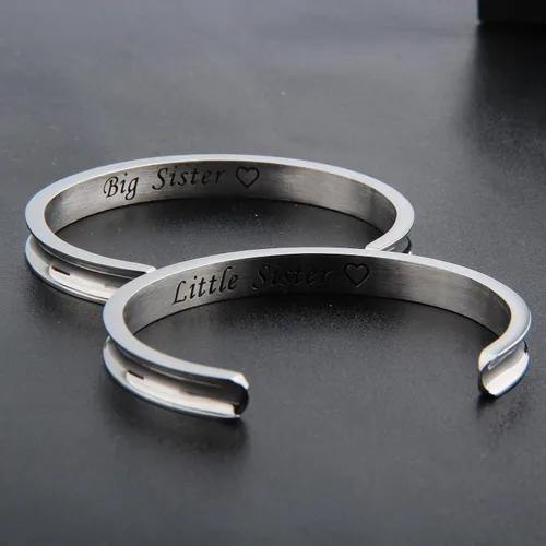 Vista 6 de Zuo Bao Pulsera de acero inoxidable para hermana mayor y hermana pequeña (plata, 2 piezas), Metal