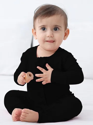 Vista 6 de GUISBY Rayon - Mameluco de manga larga para bebé, sin pies, cremallera de 2 vías con volantes, para dormir de 0 a 24 meses Negro