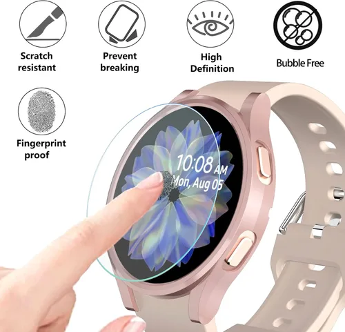 Vista 4 de Paquete de 6 + 6 fundas protectoras de pantalla para Samsung Galaxy FE/Galaxy Watch 5/Galaxy Watch 4 de 1.575 pulgadas, película de vidrio templado