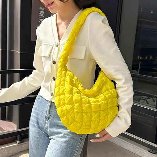 Vista 8 de Bolsa acolchada para mujer, bolsa de hombro acolchada, bolso grande tipo hobo ligero, de nailon acolchado