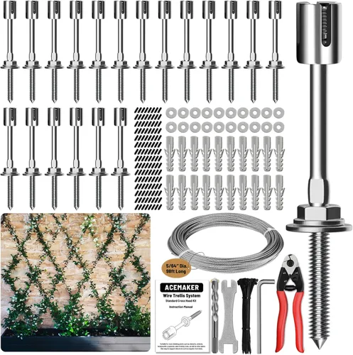Vista 11 de Enrejado de alambre para plantas trepadoras al aire libre, kit de 12 enrejados de pared para cuerdas de alambre de 5/64" (2mm), sistema