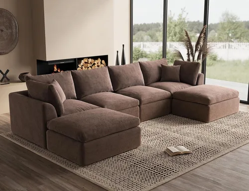 Vista 7 de ohllob Sofás seccionales Cloud de 110 pulgadas para sala de estar, sofá deshuesado en forma de L con otomana, sofá modular de 3 plazas, color negro