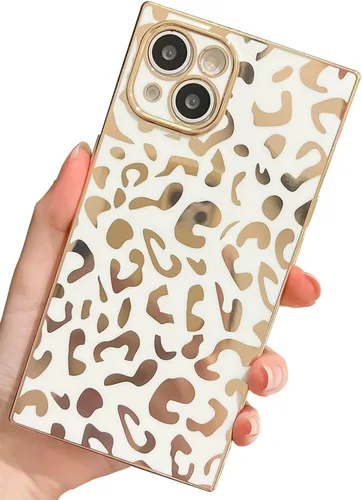 Vista 7 de Elegante Compatible con iPhone 12 Funda de Borde Rectangular, Lindo Patrón de Leopardo de Lujo Funda con Plateado Protector de Cámara TPU Suave A