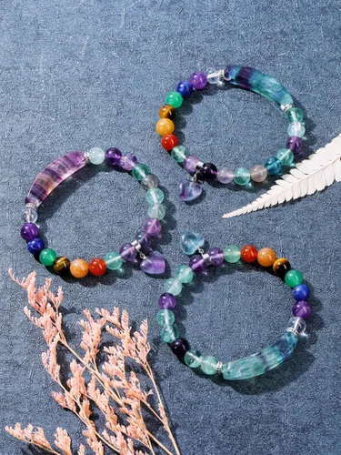 Vista 3 de Jovivi Pulseras de 7 chakras para mujeres y hombres, piedras preciosas naturales de chakras de 0.315 pulgadas, cuentas redondas de amatista, pulsera