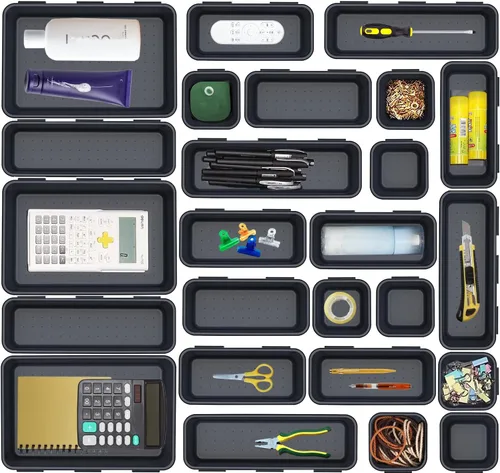 Vista 10 de Kutesna 15 piezas de separadores para cajones de escritorio entrelazados, organizador para oficina, baño, cocina, maquillaje (negro)