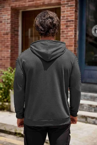 Vista 5 de COOFANDY Sudadera con capucha de entrenamiento para hombre, ligera, atlética, moderna, con bolsillo
