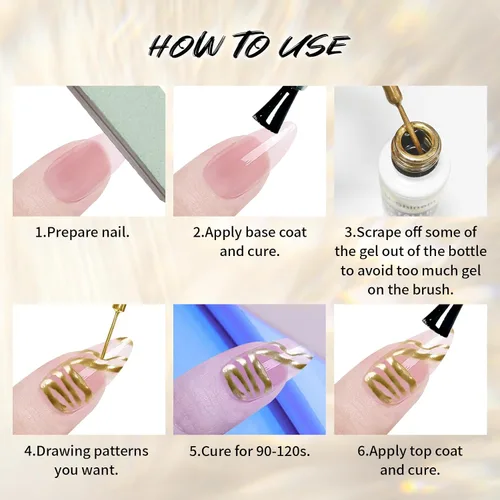 Vista 7 de Juego de esmaltes de gel de pintura de espejo metálico de 4 x 0.4 fl oz, esmalte de uñas de gel pintado con efecto cromado espejo, gel de dibujo