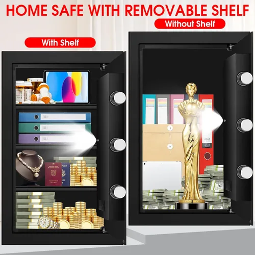 Vista 5 de 5.2 Cuft Large Fireproof Safe, Security Home Safes Water and Fireproof with Digital Keypad, Removable Shelves and Alarm System, Anti-theft Safes for