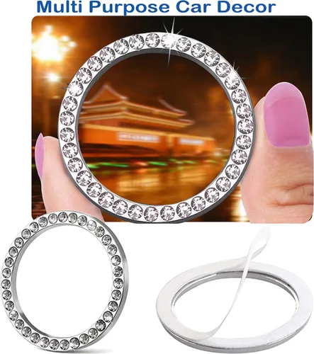 Vista 3 de 2 piezas brillantes para el botón de arranque del motor del automóvil, anillo de botón de arranque y parada de cristal con diamantes de imitación