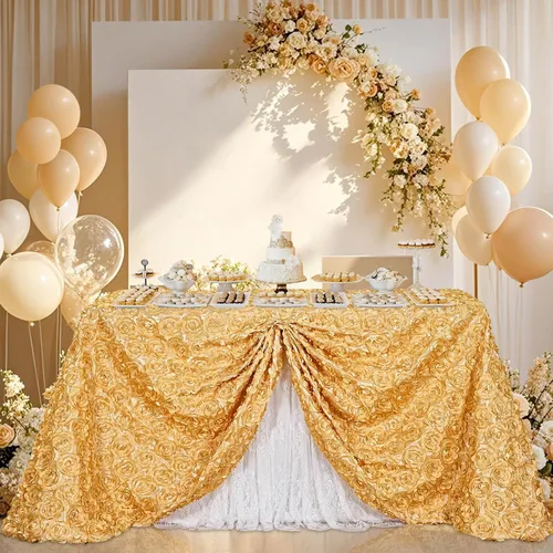 Vista 21 de B-COOL Mantel de rosetón negro de 60 x 102 pulgadas, mantel rectangular floral 3D para decoración de cumpleaños al aire libre, fiestas de cumpleaños