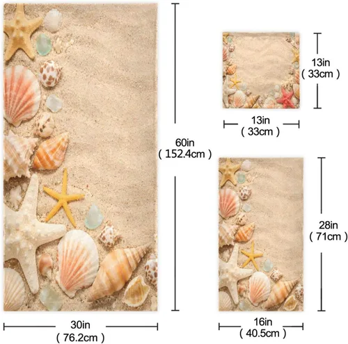 Vista 3 de ALAZA Juego de 3 toallas de playa con diseño de estrellas de mar en la playa, toalla de mano, toalla de baño, toalla suave y fina para invitados