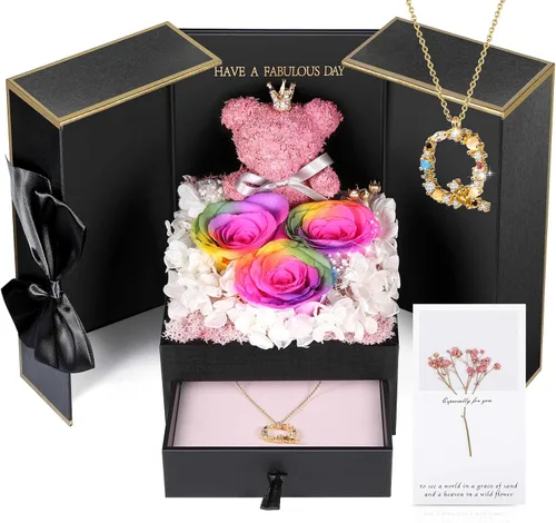 Vista 22 de ADDWel Regalos de Rosas Preservadas para Novia - Lindo Regalo de Oso de Rosas Eternas para Mamá Mujeres, Regalos de Cumpleaños para Novia - Caja