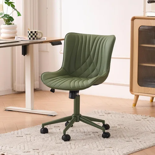 Vista 12 de YOUTASTE Silla de escritorio de oficina sin brazos con ruedas, silla giratoria ajustable, tapizada de piel sintética, soporte ergonómico