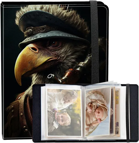 Vista 21 de Álbum de fotos de 3.5 x 5 pulgadas, cubierta de piel sintética de pequeña capacidad, mini álbum de fotos de águila americana de 3.5 x 5 con banda