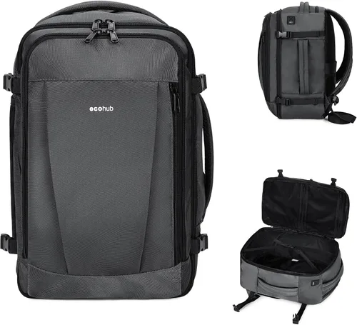 Vista 17 de ECOHUB United Airlines - Mochila de viaje pequeña de 17 pulgadas, bolsa de artículos personales de 16.7 x 10 x 8 pulgadas con 13 bolsillos con Negro