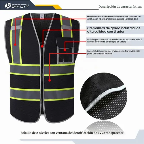 Vista 2 de JKSafety Chaleco de Alta Visibilidad con Múltiples Bolsillos y Forro de Malla Lite que Cumple con los Estándares ANSI/ISEA