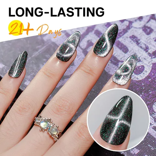 Vista 5 de MIZHSE Esmalte de uñas de gel de ojo de gato, 10 colores, juego de esmalte de gel magnético con purpurina con barra magnética, efecto galaxia
