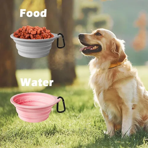Vista 5 de PetBonus 2-Pack Silicone Collapsible Dog Bowls and Dog Collar Safety Clip
