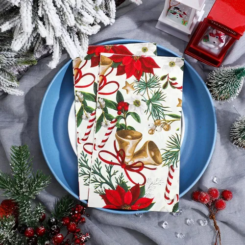 Vista 2 de 150 servilletas florales de Navidad de 3 capas desechables de papel para invitados, servilletas para baño, Navidad, vacaciones, boda, aniversario