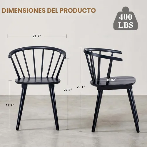 Vista 2 de DUHOME - Juego de 2 sillas de comedor negras de madera, sillas de comedor