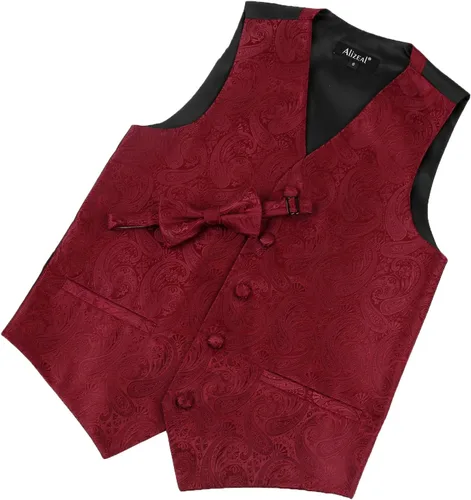 Vista 66 de Alizeal Conjunto de 2 piezas de corbata de lazo preatada de jacquard de cachemira con estampado floral clásico para niños