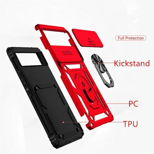 Vista 9 de Funda para Google Pixel 6A, protección de grado militar para automóvil [soporte integrado] Soporte de anillo de metal de doble capa TPU resistente +