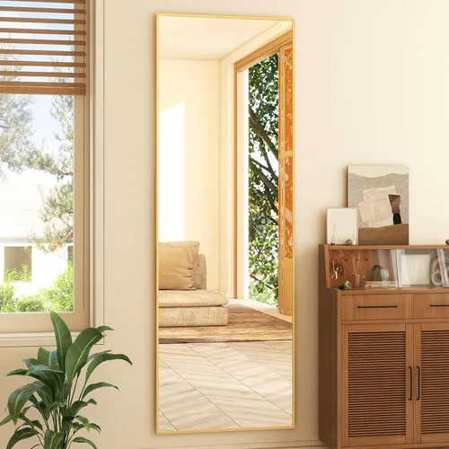 Vista 18 de GLSLAND Espejo de cuerpo completo de 64 x 21 pulgadas, espejo rectangular independiente, para colgar o inclinar, de aleación de aluminio, para Negro