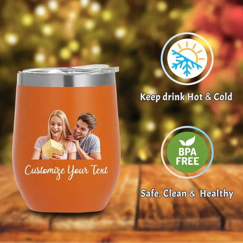 Vista 6 de Vasos de vino personalizados con nombres y fotos con tapa para mujeres, juego de vasos de vino aislados personalizados de acero inoxidable, regalos
