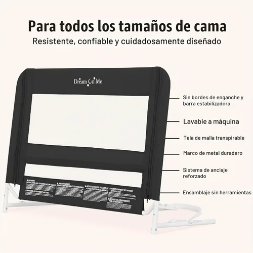 Vista 5 de Dream On Me Barandilla de Seguridad de Malla para Cama – Protector de Seguridad para Niños Pequeños con Malla Transpirable, Sistema de Anclaje