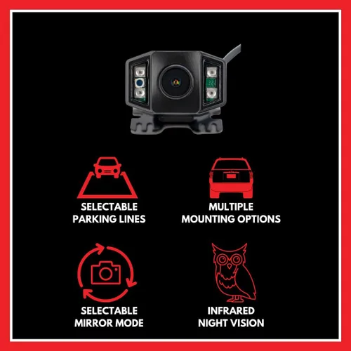 Vista 4 de EchoMaster Cámara de respaldo universal HD frontal o trasera con visión nocturna y múltiples opciones de soporte de montaje, IP67 impermeable