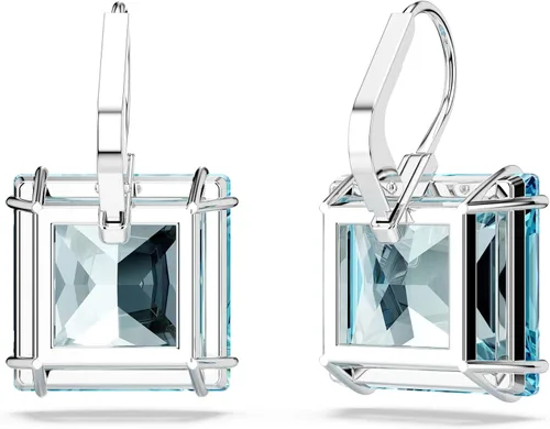 Vista 4 de Swarovski Pendientes Millenia, Cristal talla cuadrada, azul, Baño de Rodio