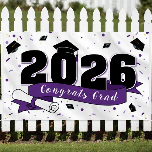 Vista 10 de Decoraciones de fiesta de graduación de felicitaciones 2026 – Cartel de fondo grande colgante de la clase de 2026, decoración de letrero de Gard Azul