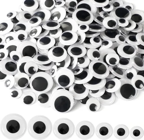 Vista 7 de UPINS 300 ojos ondulantes redondos de plástico negro autoadhesivos para decoración de manualidades, mixtos, tamaño grande, 0.157 in, 0.236 in, 0.315