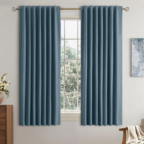 Vista 21 de EMEMA - Cortinas opacas de lino color beige, 72 pulgadas de largo, 2 paneles para dormitorio o sala de estar, con aislamiento térmico, 100%
