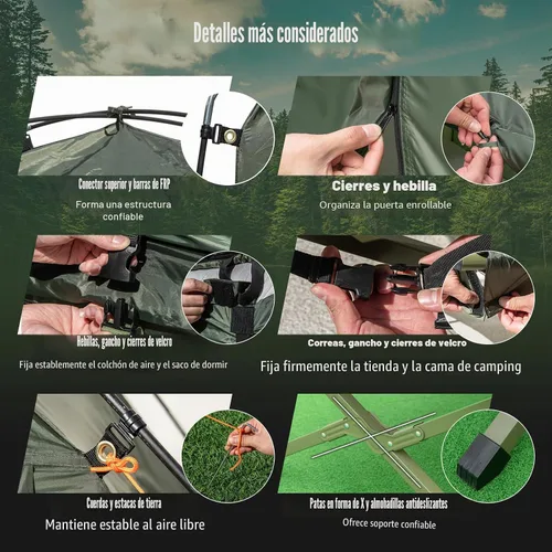 Vista 8 de Tangkula Combo de Catre de Tienda 5 en 1 con Toldo, Colchón de Aire, Saco de Dormir, Almohada, Tienda Individual Elevada con Bolsa de Transporte