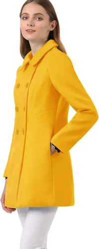 Vista 4 de Allegra K - Gabardina larga de invierno con cuello Peter Pan y botonadura doble para mujer