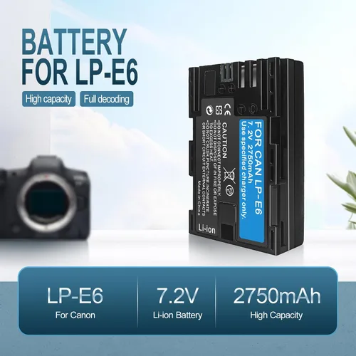 Vista 2 de Paquete de 2 baterías de alta capacidad LP-E6/LP-E6N/LP-E6NH de 2750 mAh para Canon EOS R Series (R,R5,R6 Mark II,R5C,R6,R6II,R7), Serie 5D