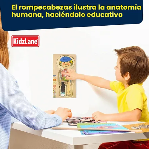 Vista 2 de Kidzlane Boy Wooden My Body Puzzle for Toddlers & Kids - 29 Piece Boys Anatomy Puzzle Kid Play Set - Anatomy for Kids, Skeleton Toys for Children