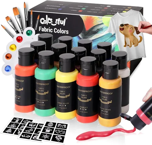 Vista 8 de Colorful Juego de pintura de tela para ropa, 14 colores, pintura de 2 onzas