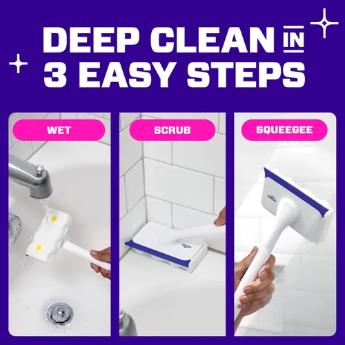 Vista 5 de Mr. Clean Borrador mágico para ducha y tina, limpiador de baño, limpiador de baño todo en uno, kit inicial de limón, 1 limpiador y 2 borradores