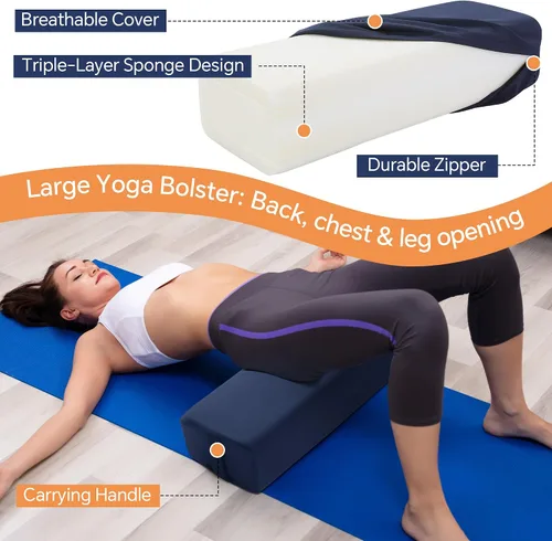 Vista 3 de MABOZOO Almohada de yoga de 2 piezas, cojines rectangulares y de meditación de media luna con funda extraíble para yoga restaurativo, accesorios