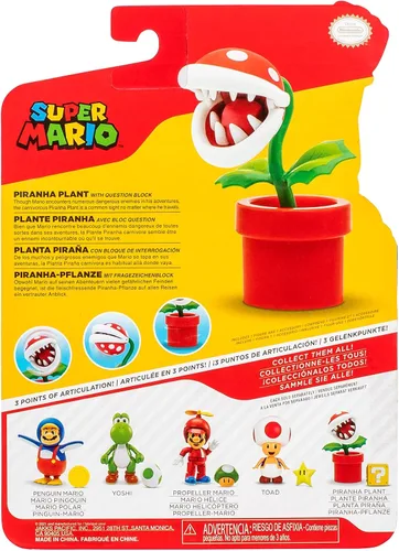 Vista 7 de Super Mario Nintendo - Figura de planta de piraña de 4 pulgadas con accesorio de bloque de preguntas. A partir de 3 años (con licencia oficial)