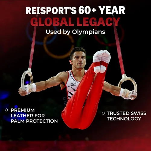 Vista 4 de Reisport Puños de gimnasia para hombre, de cuero duradero, para anillos de gimnasia para hombres y niños, equipo de gimnasia y accesorios