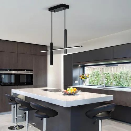 Vista 4 de Moderna lámpara colgante lineal LED con focos duales, regulable, 6000 K, luces colgantes de isla de cocina, candelabros negros chapados en isla