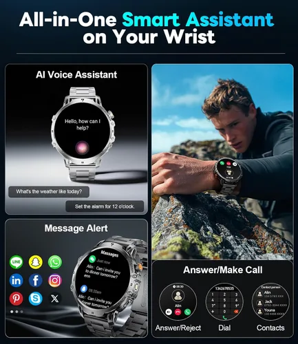 Vista 4 de LIGE Relojes inteligentes para hombres con más de 50 días de espera (1000 mAh)/1.85 pulgadas HD AMOLED pantalla grande/linterna/164.0 ft resistente