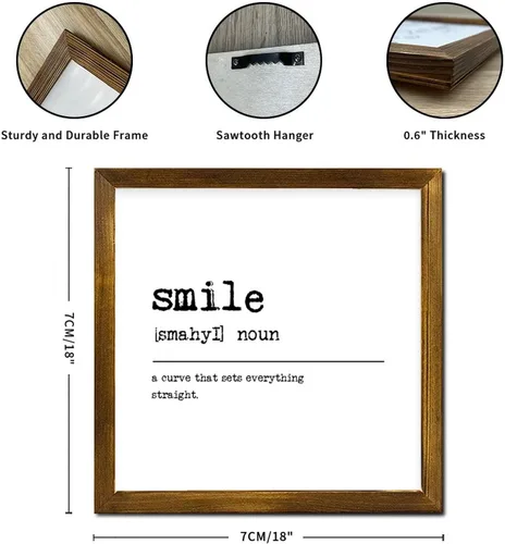 Vista 3 de Smile Definition Wood Framed Wall Decor Sign Smile Dictionary Typography Wall Hanging Art Inspirational Quotes Decorative Sign for Kitchen Bathroom