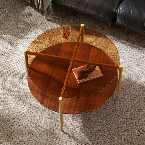 Vista 18 de Saint Mossi - Mesa de café moderna para sala de estar, mesa de café redonda de mediados de siglo, mesa central de 2 niveles para espacios pequeños