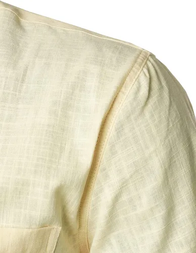 Vista 4 de ZEROYAA Camisas de lino y algodón ajustadas para hombre, de manga corta, con botones, ligeras, para la playa, con bolsillo