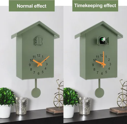 Vista 5 de Reloj de cuco de cuco, reloj de pared de cuco, voces de pájaro de cuco, diseño de péndulo, con péndulo, funciona con pilas, para decoración