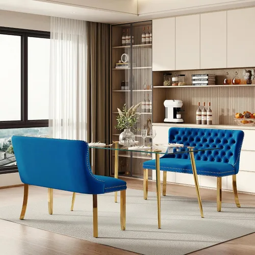 Vista 47 de Baysitone Juego de mesa de comedor de cristal de 51 pulgadas para 4, juego de 5 piezas de comedor moderno, mesa de cocina rectangular de vidrio
